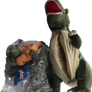 Dextex Dinosaur Plush, Large Green.  With baby dinosaurs Zippered Stomach Pouch